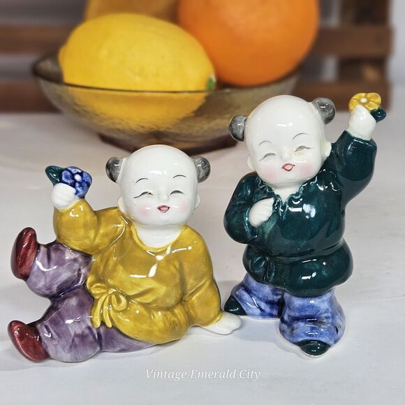 Vtg Takahashi Asian Baby Buddha Children Porcelain Salt & Pepper Shakers Japan - Picture 3 of 10